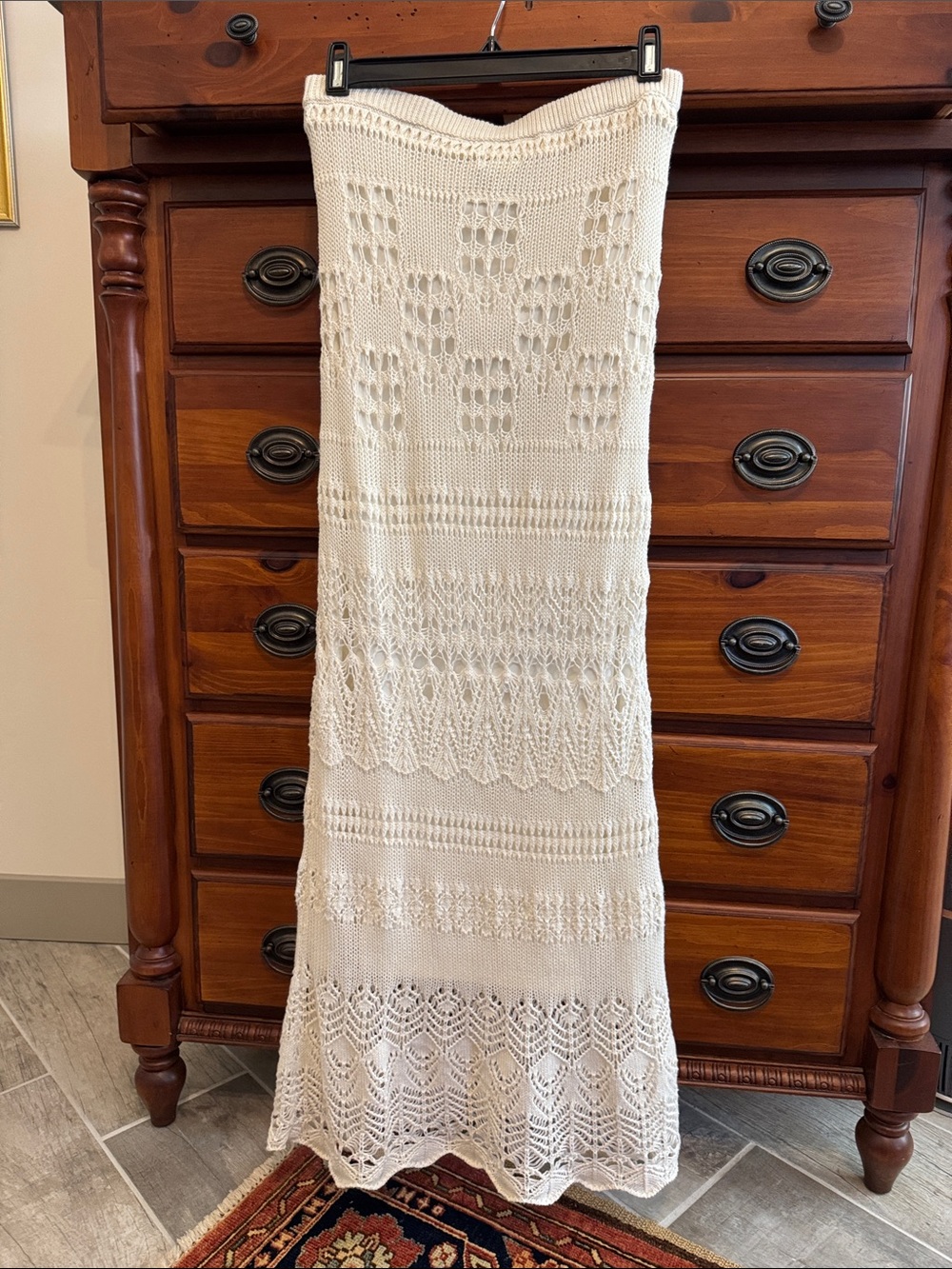 Tasha Polizzi Cream Crochet Knit Maxi Skirt
